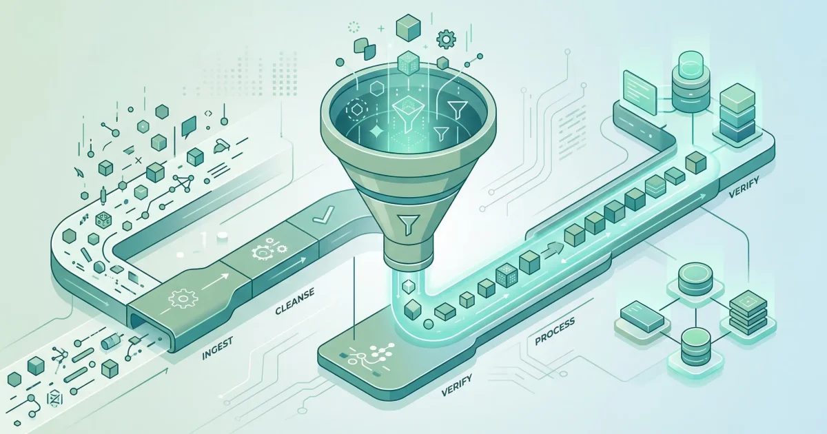 Datakwaliteit pipeline - ruwe data door funnel naar gestructureerde schone data