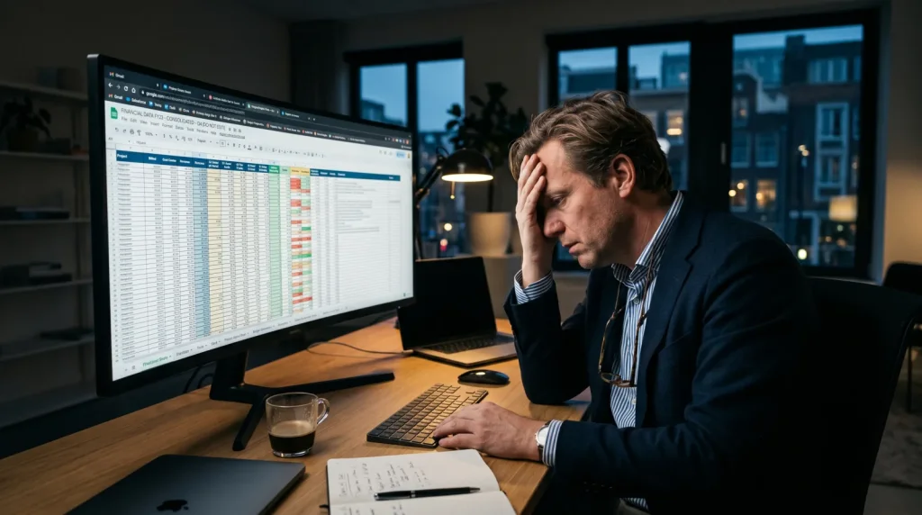 Spreadsheet met VvE-administratie: handwerk dat de groei blokkeerde voordat Kascontrole.com overstapte op een geautomatiseerd Postgres-proces