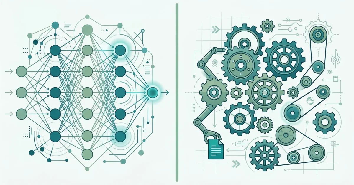 Machine Learning versus RPA vergelijking - neurale netwerken en automatisering tandwielen